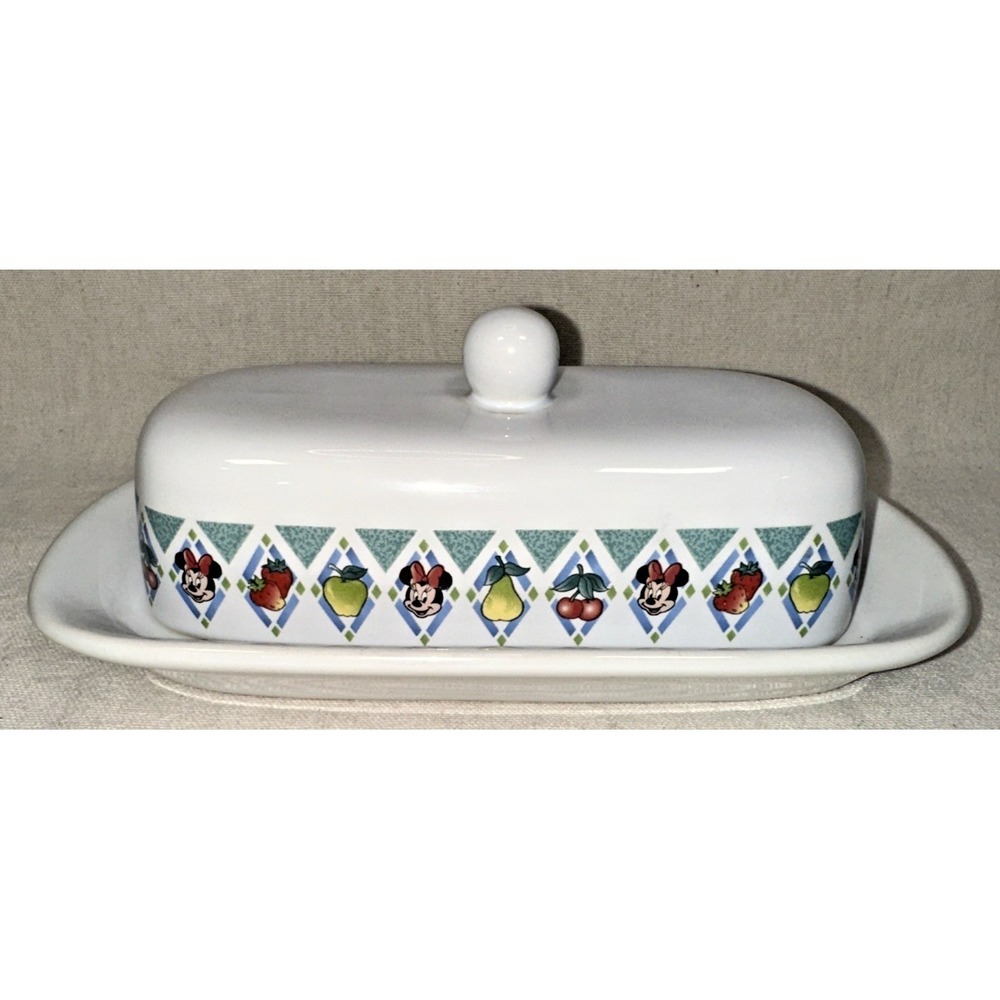 HTF Vintage Disney Minnie Mouse Butter Dish Fruit Pattern Rare